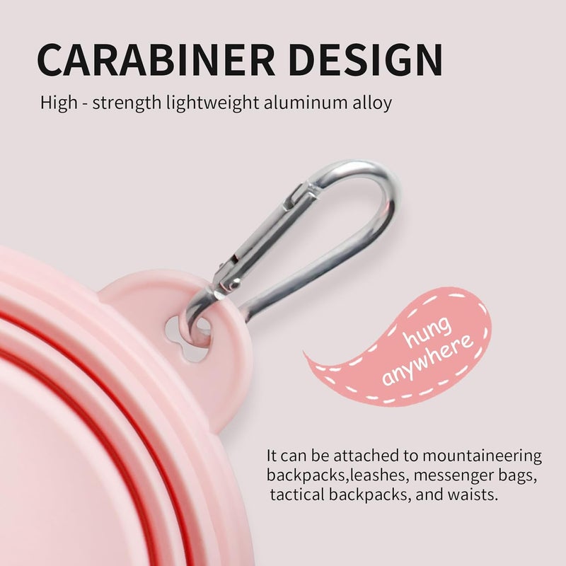 TECOPH Collapsible Dog Bowls 2-Pack, Portable Travel Dog Bowl with Carabiner, Food-Grade Silicone Pet Bowl for Hiking, Walking (22 OZ Macaron Pink and Violet) - Image 4